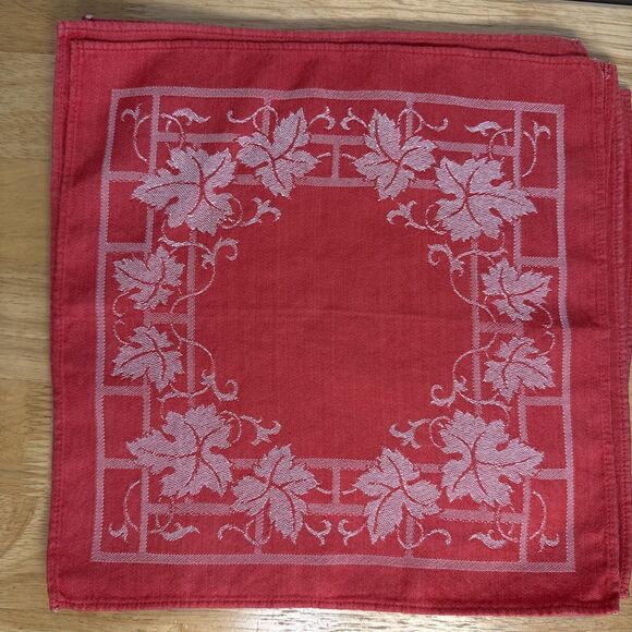 Other - Vintage Damask Napkins Set Of 6 Coral Red White Ivy Luncheon 12”x12”